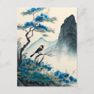Postal Paisaje de pinturas de color acuático de Chineses