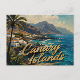 Postal Paisaje de Playa de Acuarela de las Islas Canarias