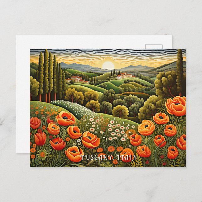 Postal Paisaje de primavera toscana pintura italiana arte (Anverso / Reverso)