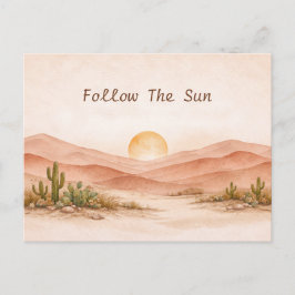 Postal Paisaje de puesta de sol en el desierto con acuare