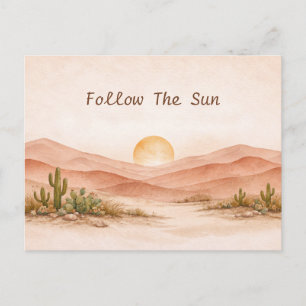 Postal Paisaje de puesta de sol en el desierto con acuare