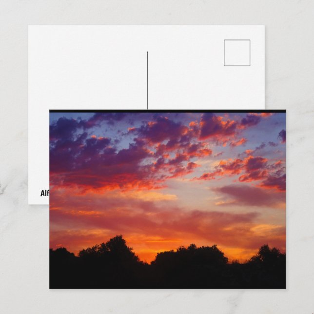 Postal Paisaje de puesta de sol morada (Anverso / Reverso)