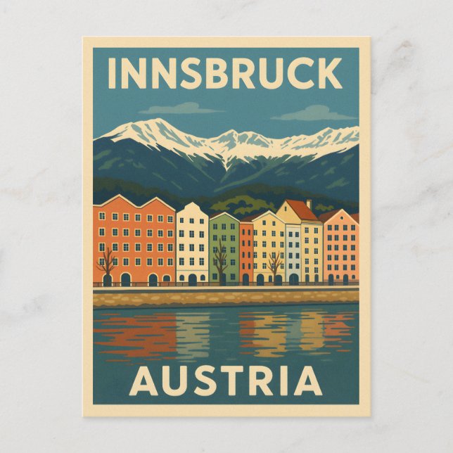 Postal Paisaje de Retro Vintage Travel Innsbruck Austria (Anverso)