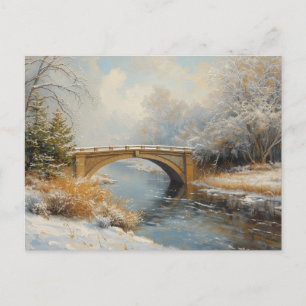 Postal Paisaje de río invernal con puente vintage