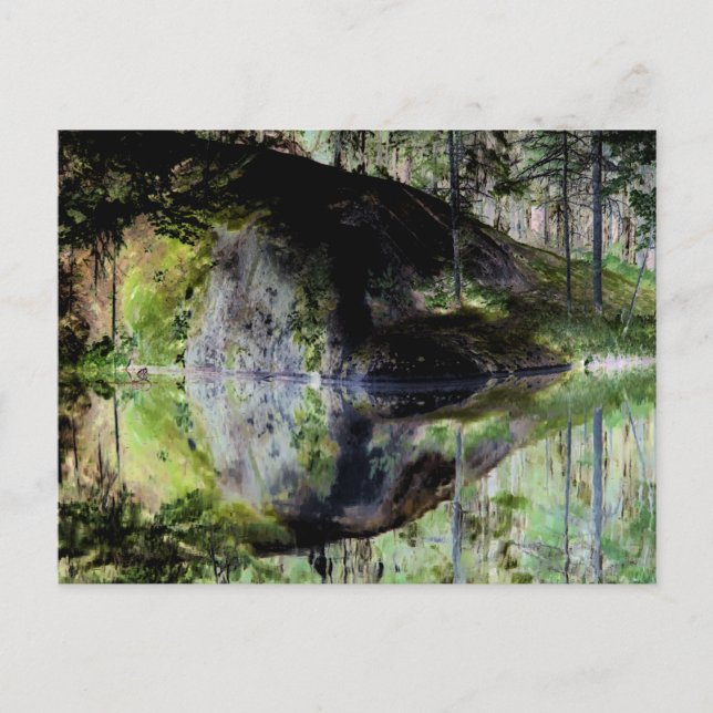 Postal Paisaje de roca y lago Adirondack de "Black Pond" (Anverso)