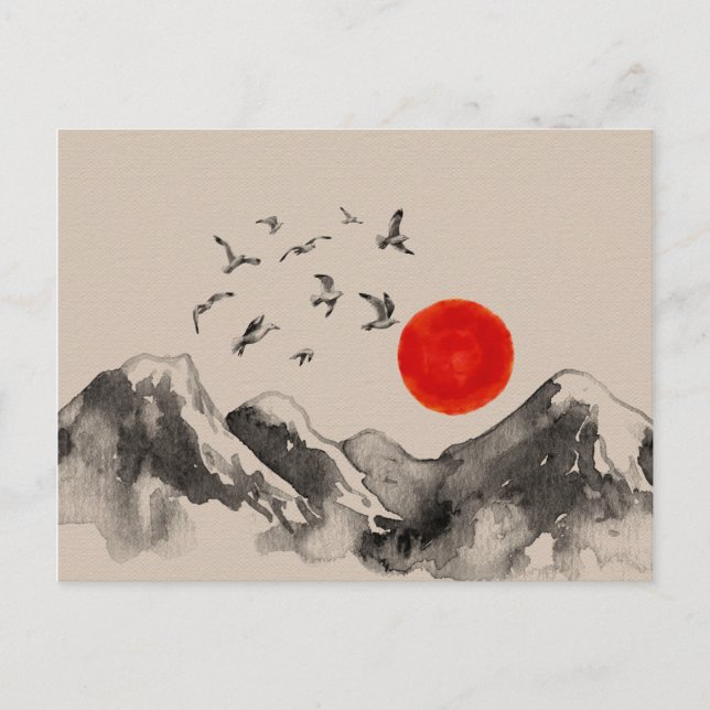 Postal Paisaje de serenidad de las montañas japonesas (Anverso)