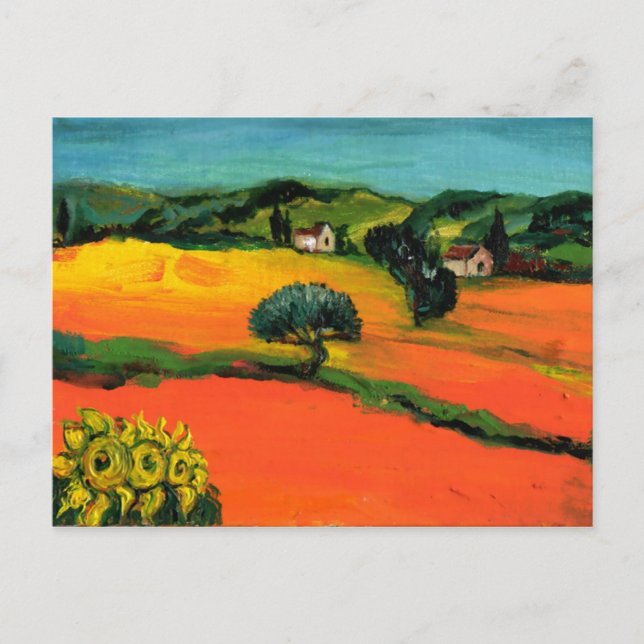 POSTAL PAISAJE DE TOSCANA CON GIRASOLES (Anverso)