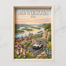 Paisaje de viaje por carretera en Minnesota con rí