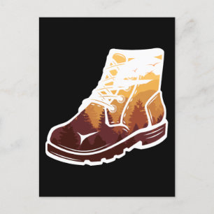 Postal Paisaje de zapatos de excursión retro - atardecer 