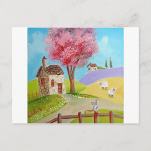 Postal Paisaje del arte folclórico ratón ovino vieja caba