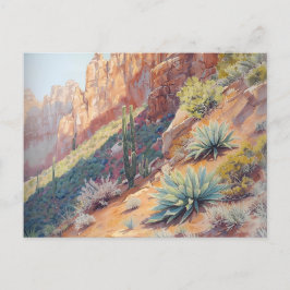 Postal Paisaje del cañón del desierto con Cactus y Agave