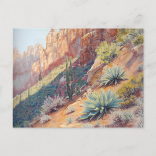 Postal Paisaje del cañón del desierto con Cactus y Agave