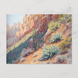Postal Paisaje del cañón del desierto con Cactus y Agave