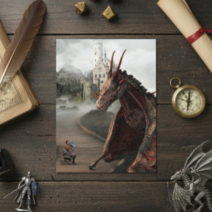 Postal Paisaje del Castillo Knight Dragon Red Wyvern