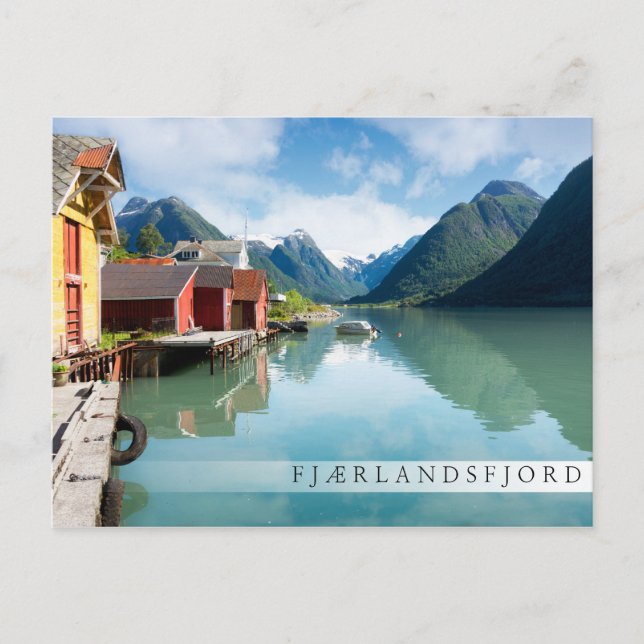 Postal Paisaje del fiordo de Fjaerlandsfjord en Noruega (Anverso)