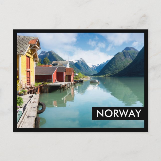 Postal Paisaje del fiordo de Fjaerlandsfjord en Noruega (Anverso)