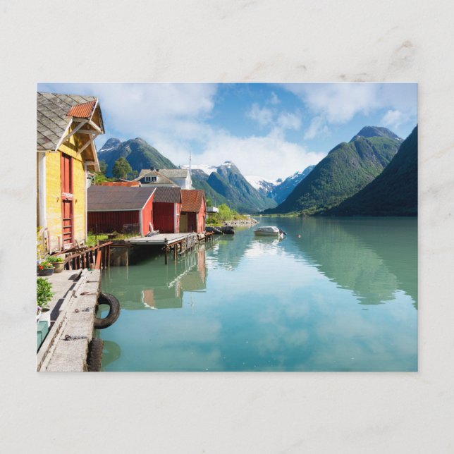 Postal Paisaje del fiordo de Fjaerlandsfjord en Noruega (Anverso)