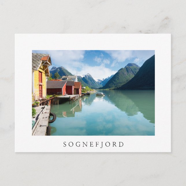 Postal Paisaje del fiordo de Fjaerlandsfjord en Noruega (Anverso)