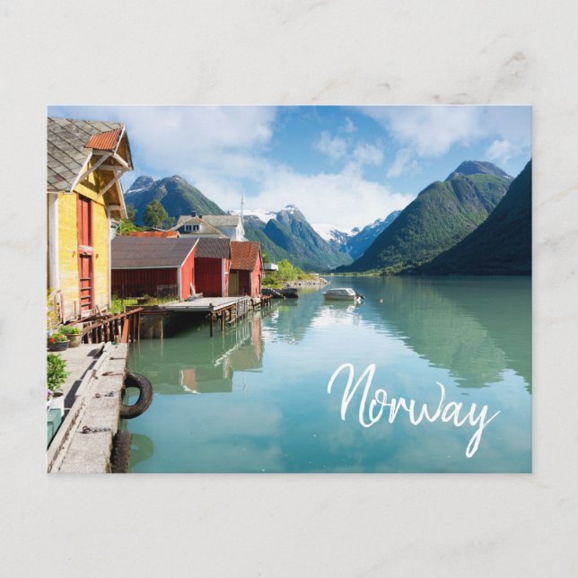 Postal Paisaje del fiordo de Fjaerlandsfjord en Noruega (Anverso)