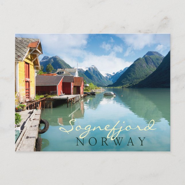 Postal Paisaje del fiordo de Fjaerlandsfjord en Noruega (Anverso)