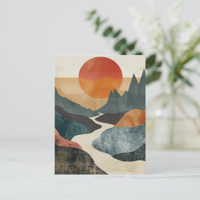 Postal Paisaje del río al atardecer de la montaña teal de (Anverso de pie)