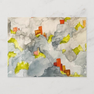 Postal Paisaje en acuarela de rocas abstractas árboles ac