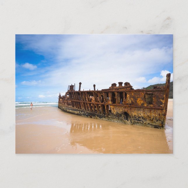 Postal Paisaje escénico Playa de naufragio de Maheno Aust (Anverso)
