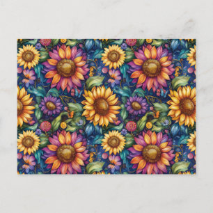 Postal Paisaje Floral Bohemio de Ensueño Patrón Vibrante