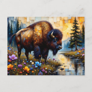 Postal Paisaje floral del bisonte americano