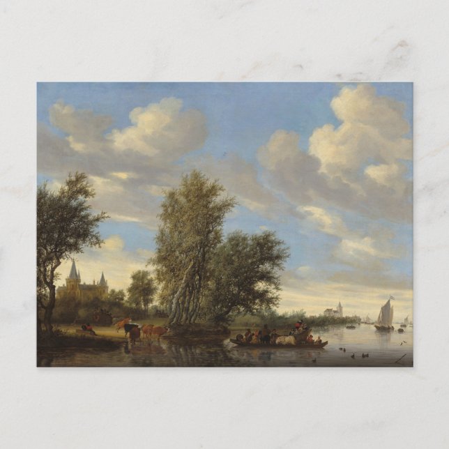 Postal Paisaje fluvial con ferry, 1649 (aceite sobre lien (Anverso)