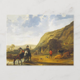 Postal Paisaje fluvial con jinetes Aelbert Cuyp