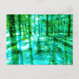 Postal Paisaje forestal abstracto árboles en aqua y verde