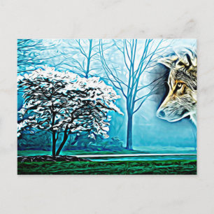 Postal Paisaje forestal de Wolf Animal Spirit Resumen art