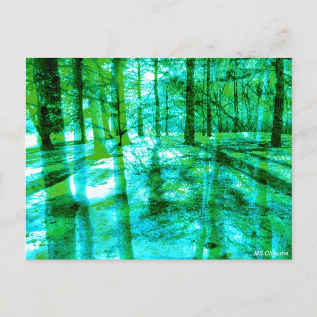 Postal Paisaje forestal Resumen de árboles en Aqua y Gree (Anverso)