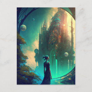 Postal Paisaje Futurista del Castillo de Fantasía