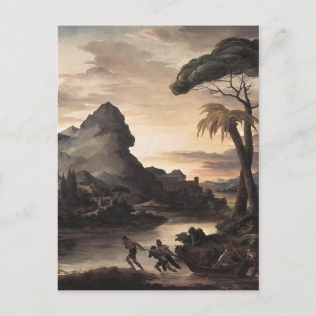 Postal Paisaje heroico de Theodore Gericault con pescador (Anverso)
