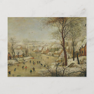 Postal Paisaje invernal con captura de aves (aceite en el