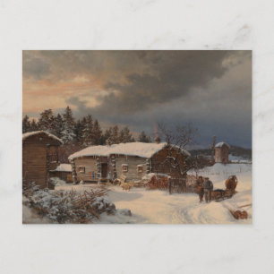Postal Paisaje invernal con granja en Häme
