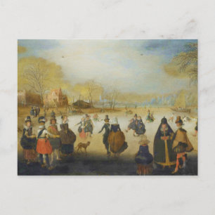 Postal Paisaje invernal con patinadores