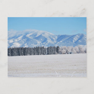 Postal Paisaje invernal de árboles, nieve y montañas