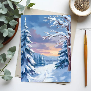 Postal Paisaje Invernal   Pintura de Naturaleza de Montañ