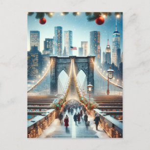 Postal Paisaje invernal. Puente de Brooklyn - Nueva York