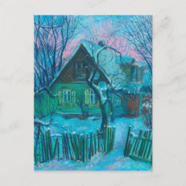 Postal Paisaje invernal Vieja Casa de Campo Pintada Paste