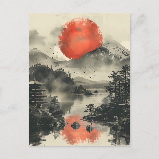 Postal Paisaje japonés tradicional con el Monte Fuji (Anverso)
