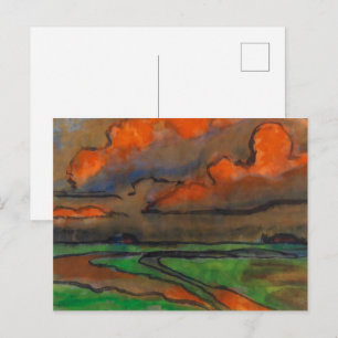 Postal Paisaje Marsh Bajo Nubes Rojas Emil Nolde