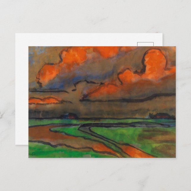 Postal Paisaje Marsh Bajo Nubes Rojas | Emil Nolde | (Anverso / Reverso)