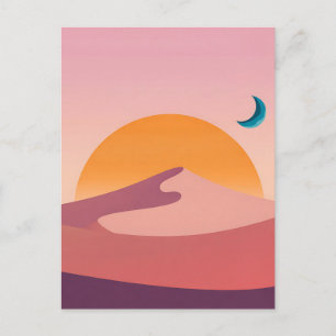 Postal Paisaje minimalista del desierto con puesta de sol