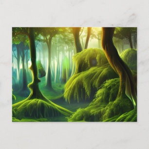 Postal Paisaje místico del bosque verde