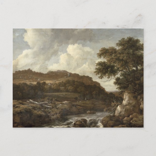 Postal Paisaje montañoso de madera con un torrent (Anverso)
