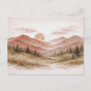 Postal Paisaje montañoso de terracota Bosque de pinos
